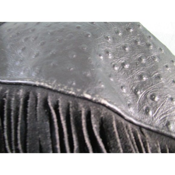 Suede Fringed Ostrich Print Leather Vintage Ladies M Jacket Broad Shoulder GUC - Picture 8 of 16